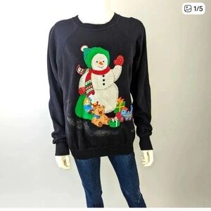 Black Snowman Graphic Handmade Sweatshirt